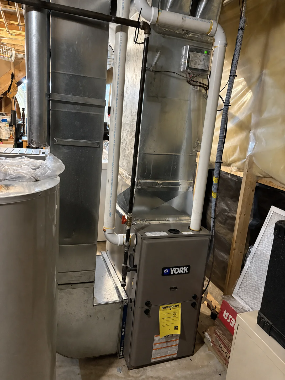 York residential furnace connected to sheet-metal ductwork