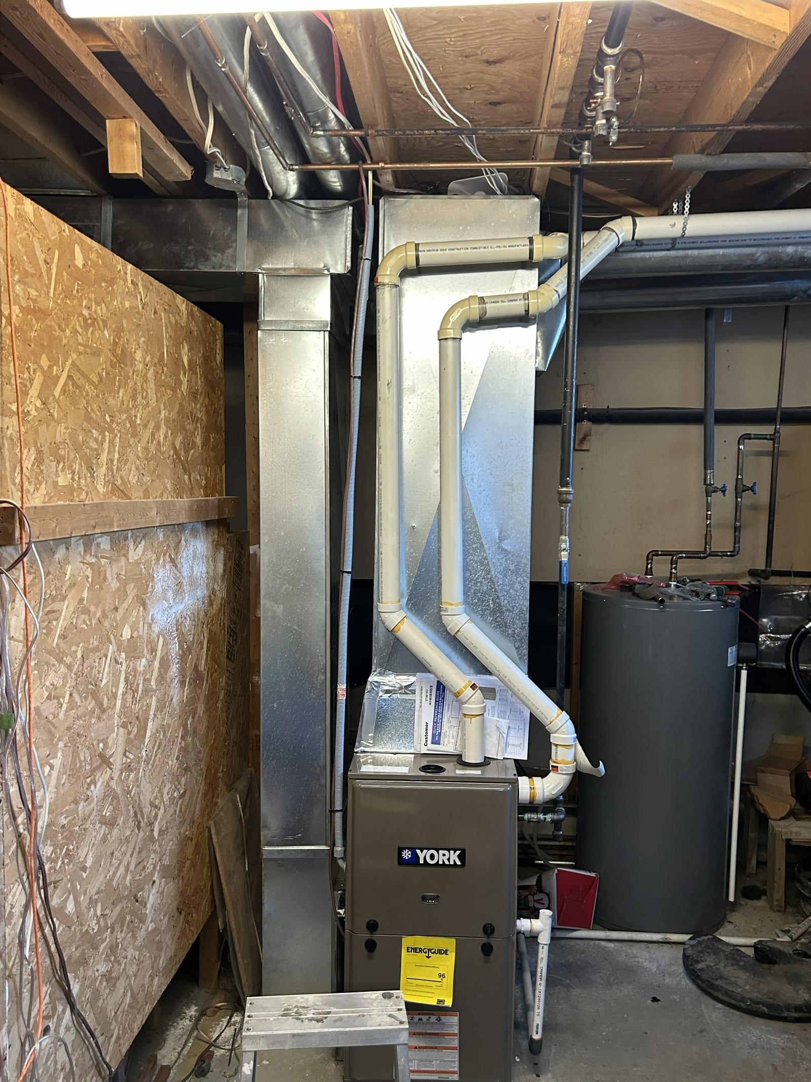 York furnace, ductwork and venting in a residential mechanical space